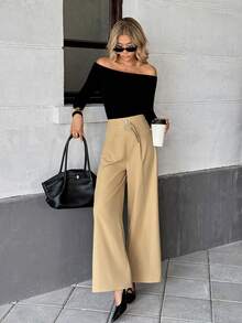 Pariaura Pantalones de pierna ancha para negocios y viajes de alta gama para mujeres, ropa exterior casual para mujeres, pantalones de otoño/invierno para mujeres