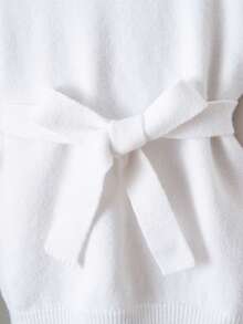 SHEIN Sparklyn 青少年女孩纯色高领落肩长袖系带毛衣和针织裤休闲套装，秋冬