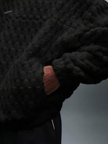 PLAYBOY X SUMWON Oversized Textured Plush Hoodie With Hexagon Pattern For Winter Comfort And Style - Black - View 6