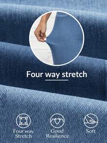 Flexra Women's High Waist Solid Color Comfortable Breathable Elastic Waist Jeans - Blue - View 6