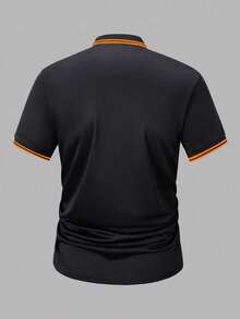 Manfinity Dauomo Men's Outdoor Wear, Street Photography, Must-Have, High Head-Turning Rate, Black & Orange Contrast Design, Pattern Design, Horse Print, Business Casual, Summer, New Summer Collection, Men's Polo Shirt - Black - View 2