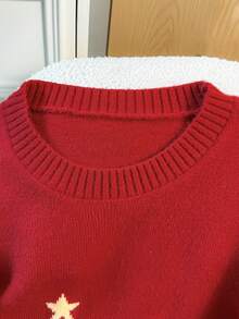 INAWLY Plus Size Women Christmas Tree Pattern Crew Neck Long Sleeve Casual Knit Sweater - Red - View 4