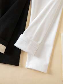 Genkimix Kids 2pcs Girls Leggings With Embroidered Bow Pattern, Velvet Lining, Suitable For Casual Daily Wear, Autumn/Winter - Multicolor - View 7