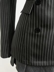 Elamini 女士灰色条纹修身中长款西装外套，百搭职业装，适合办公室、商务休闲、通勤、秋冬季穿着。 - 灰色 - 查看 8