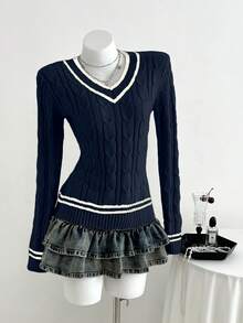 Elamini Women's Casual Sweetheart Neck Heart-Shaped Collar Knit Sweater