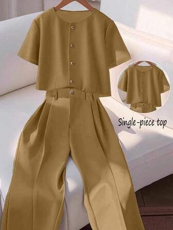 Franclia 时尚高端女士圆领短袖纽扣衬衫