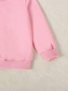 2pcs/Set Young Girls Bow Print Hooded Long Sleeve Sweatshirt & Pants Set - Pink - View 8