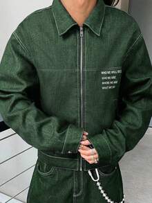 Manfinity EMRG Men's Casual Street Style Long Sleeve Jacket Green Jacket Men Jacket Vintage Jacket Work Jacket Cropped Jacket - Green - View 5