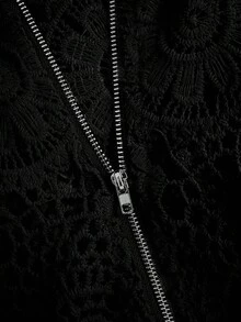 Franclia Women's Autumn Floral Lace Hollow Zipper Front Long Sleeve Blouse Women Shirt - Black - View 3