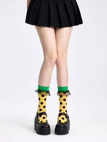 ROMWE Kawaii 女士波点图案网眼拼接荷叶边可爱船袜