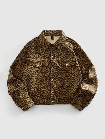 Street Life Chaqueta de un solo pecho holgada con estampado de leopardo vintage para hombre, otoño