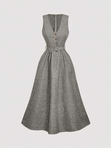 SHEIN MOD Women's Fashionable Elegant V-Neck Sleeveless Dress - Grey - View 1