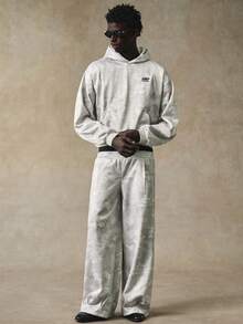 STYNVO 男士休闲迷彩印花连帽衫，秋冬灰色Y2K印花连帽衫，男士Y2K短款连帽衫，男士短款印花街头连帽衫 - 米色 - 查看 5