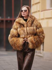 Anewsta Women's Elegant Ombre Leopard Print Faux Fur Hooded Short Jacket - Multicolor - View 8