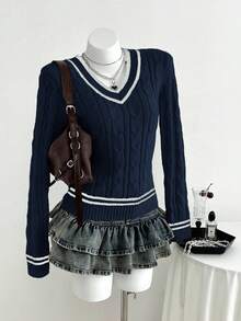 Elamini Women's Casual Sweetheart Neck Heart-Shaped Collar Knit Sweater