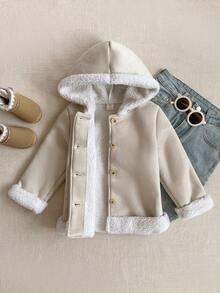 PrepCrw 1 件年轻女孩优雅学院风休闲都市连帽长袖羊毛夹克，适合外出、聚会、返校、秋冬 - 杏色 - 查看 9