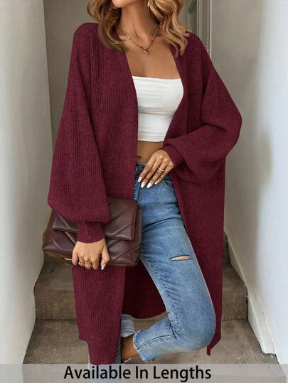 SHEIN Tall CURVE Plus Size Down Shoulder Ribbad Stickad Duster Cardigan, Långärmade Toppar Lång Cardigan För Dam Plus Size Cardigan Curve Cardigan Hög Curve Cardigan På Höst/Vinter
