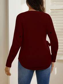 SHEIN Sweater Pinggang Motif Hati Kasual Modis untuk Wanita Hamil, Musim Gugur/Dingin - Burgundy - View 2
