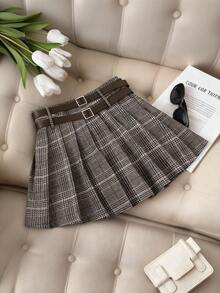 Franclia 大码女式新款百褶迷你裙，美式百搭高腰裙，带防闪光内衬，秋冬季百褶裙，格子裙配腰带，迷你腰带裙，格子裙，学生裙，可爱裙子，迷你格子裙，女式格子裙 - 彩色 - 查看 4