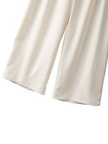 GlowEve CURVE 大码女式高腰/中腰纯色优雅修身休闲直筒裤，宽松版型西装裤，适合所有季节，商务休闲优雅办公服饰 - 杏色 - 查看 7