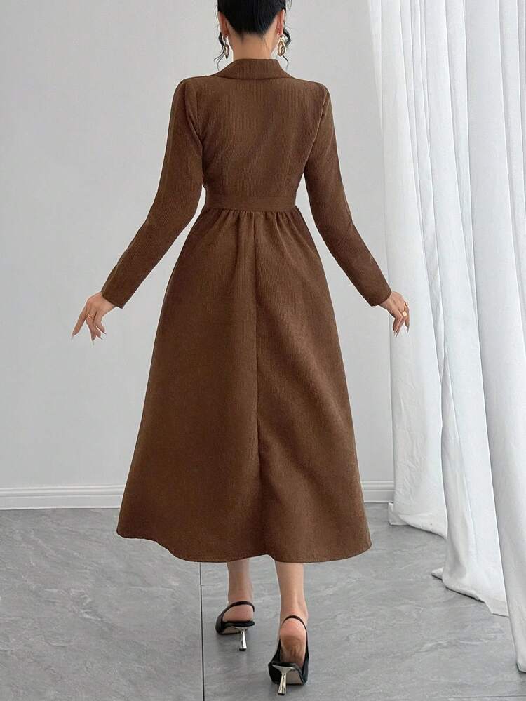 Women's Elegant Solid Color Textured Blazer Collar Mid-Length Dress, Autumn