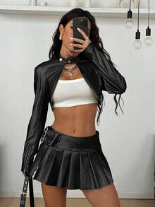 Coolane 女士秋季节日外出文艺复兴集市街头服饰Y2K复古银色工装胸衣夹克 - 黑色 - 查看 5