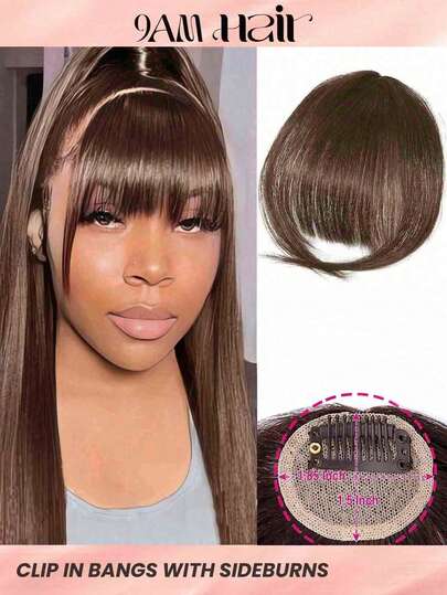 Human Hair Air Bangs With Sideburns Dark Brown Color Bangs Clip In Hair Extensions Beginner Friendly