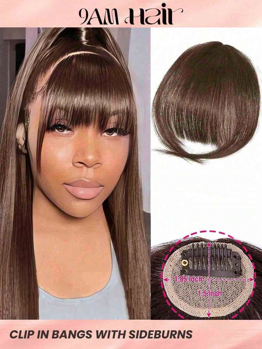 Human Hair Air Bangs With Sideburns Dark Brown Color Bangs Clip In Hair Extensions Beginner Friendly