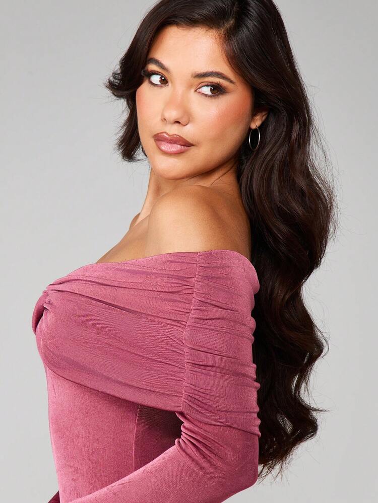 MISSGUIDED Off Shoulder Ruched Long Sleeve Bodycon Evening Maxi Dress For Party Fall Winter Fashion