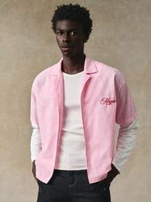 STYNVO 男士字母刺绣条纹短袖单排扣休闲衬衫 - 彩色 - 查看 2