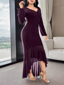 Modelyn Váy suông cổ tim màu trơn lãng mạn thời trang dành cho nữ - Màu tím - Xem 3