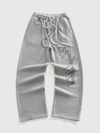 Street Life Men's Casual Letter Embroidered Straight-Leg Sweatpants, Autumn/Winter