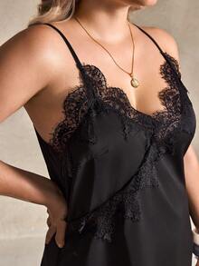 Elegantrix Women's Lace Asymmetric Elegant Slip Skirt Set, Suitable For Dates, Party Outfits, Elegant And Fashionable - Black - View 7