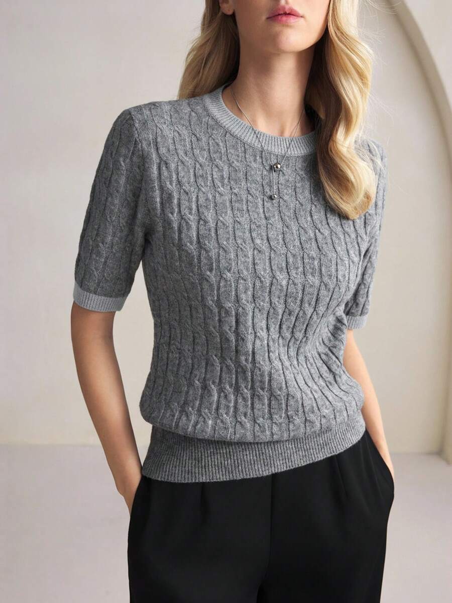 BizChic 女士圆领撞色滚边麻花针织毛衣，优雅百搭，适合感恩节、圣诞节、新年派对、婚礼宾客等场合，休闲时尚，基础款外套。