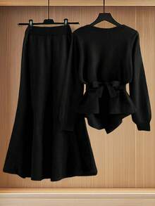 GlowEve New Elegant Button Decor Pullover Sweater, Minimalist European & American Style Fashion Knit Top - Black - View 2