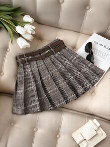 Franclia 大码女式新款百褶迷你裙，美式百搭高腰裙，带防闪光内衬，秋冬季百褶裙，格子裙配腰带，迷你腰带裙，格子裙，学生裙，可爱裙子，迷你格子裙，女式格子裙 - 彩色 - 查看 2