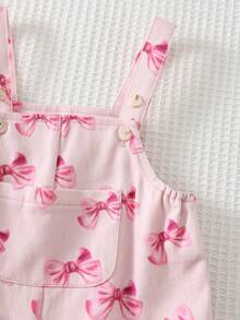 Cozy Pixies Baby Girl Bow Heart Graphic Front Pocket Adjustable Strap Jumpsuit - Multicolor - View 5