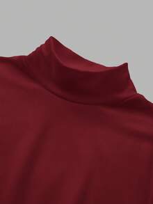 SHEIN BASICS 秋冬季基础款高领修身长袖纯色女式上衣，升级保暖内衬面料，时尚休闲舒适，百搭不臃肿，红色上衣，圣诞节，女士红色上衣，酒红色上衣 - 酒紅色 - 查看 6