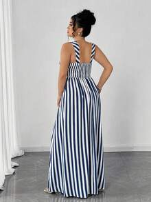 SHEIN Elenzya Váy kẻ sọc không tay thanh lịch dành cho nữ, mùa hè - Màu xanh hải quân - Xem 2