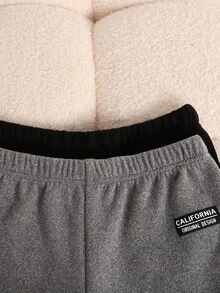 SHEIN 2pcs Tween Girls Thermal Lined California Graphic Embroidered Flare Pants Set, Casual Everyday Wear, Black & Grey, Autumn/Winter Girls Flared Pants Girls Bell Bottom Pants Flared Pants For Teens Flare Sweat Pants - Grey - View 5