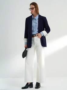 Airaco Women's Fashion Casual Lapel NeckSingle-Breasted Blazer - Navy Blue - View 8