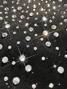 ROMWE MEN Street Life Men's Elastic Waist Drawstring Rhinestone Embellished Loose Straight Sweatpants - Black - View 2