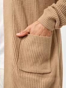 RONVEXI Loose Fit Men's Solid Ribbed Knit Duster Beige Cardigans, Long Sleeve Top - Pale Yellow - View 2