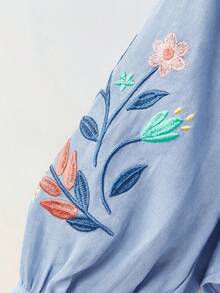 Maija Kids Maija Kids 涤纶喇叭袖衬衫，七分袖，饰有花卉图案，适合年轻女孩穿着。这款衬衫款式多样，包括女童上衣、刺绣衬衫等，适合秋冬季穿着。 - 藍色 - 查看 6