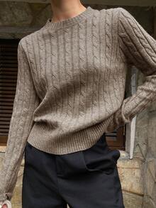 DAZY New Arrival Fitted Letter Embroidery Women Sweater, Autumn - Khaki - View 1