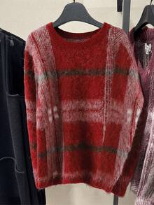 Marvello Homme Men Red Plaid Christmas Sweater,Autumn 1920s Family Matching Stylish Jacquard Plaid Contrast Color Pullover Long Sleeve Cashmere Knit Wear Jumper - Multicolor - View 7