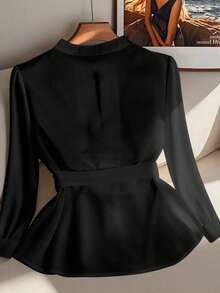 Franclia Women's Casual Business Solid Color Long Sleeve Fitted Shirt