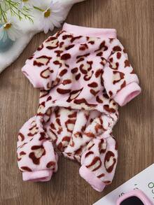 PETSIN 1件粉色豹纹恐龙带牵引扣宠物连体衣秋冬法兰绒加厚保暖四足衣服 - 粉色 - 查看 3