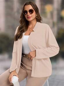EMERY ROSE Plus Size Women's Casual Solid Color Basic Cardigan - Apricot - View 3