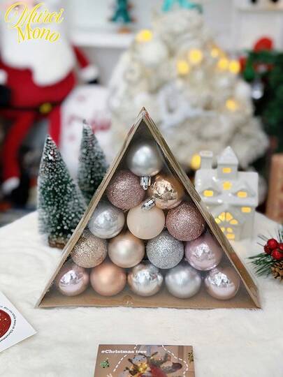 15件套圣诞树装饰品，豪华圣诞装饰品，圣诞装饰球 - 手工电镀球，适用于壁炉架、办公桌、周年纪念纪念品